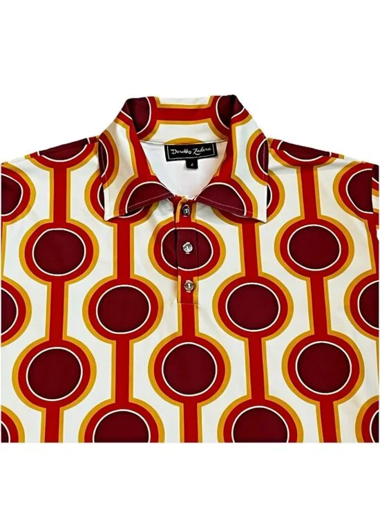 Dorothy Zudora Retro Polo Shirt Burning Sands Mens Large Mod Geo Print Disco - Picture 2 of 7